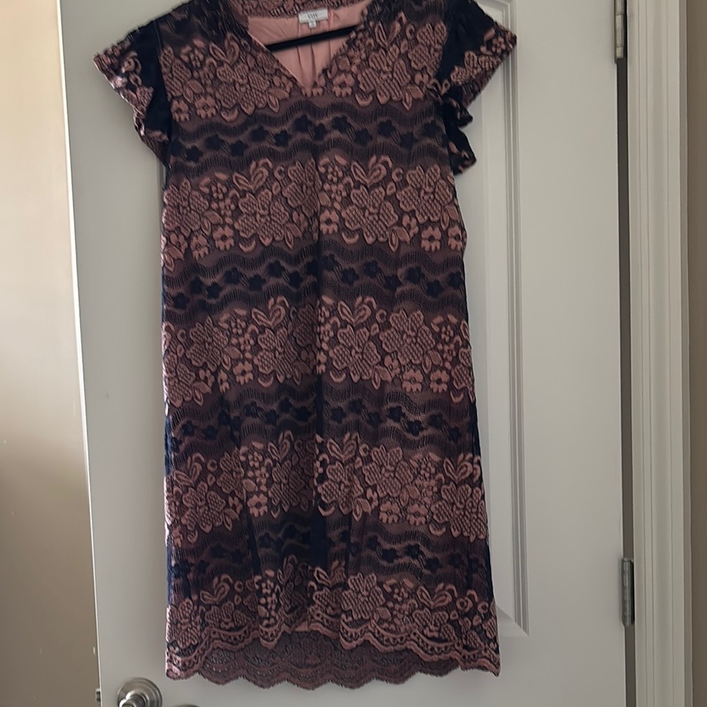 Elegant Lace Mini Dress - Pink and navy blue